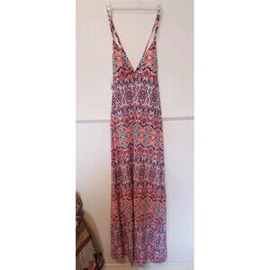 Helen Jon Dress Womens Maxi  Mallorca Gypsy V-Neck Long Multicolor Size L